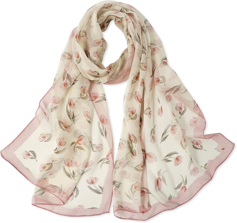 E-Clover Women Soft Floral Print Shawl Chiffon Sheer Scarf - Image 1